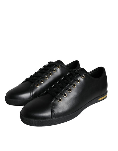 Dolce & Gabbana Black Gold Leather Classic Sneakers Shoes - EU36.5/US6