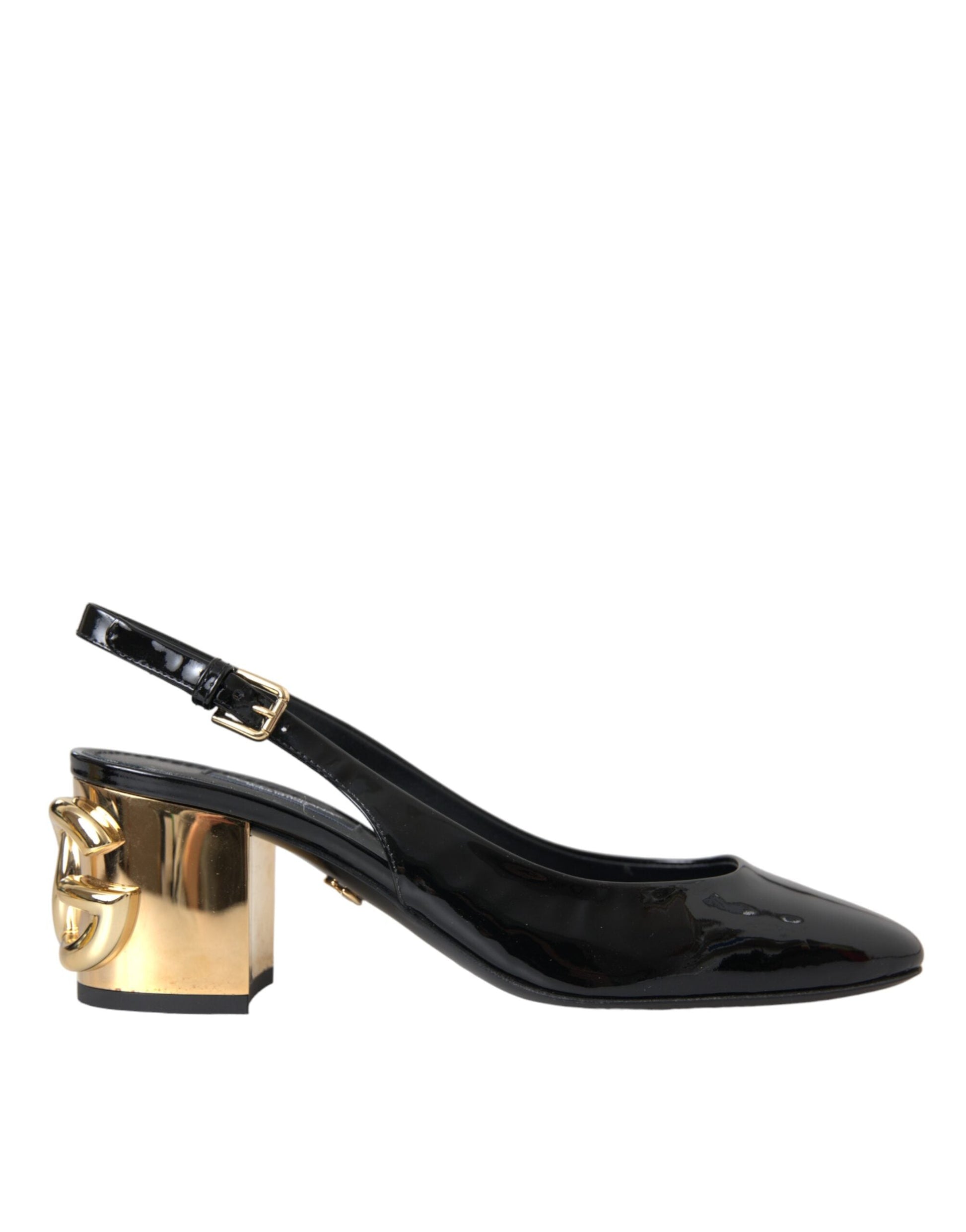 Dolce & Gabbana Black Gold Leather Embellished Slingbacks Shoes - EU36.5/US6