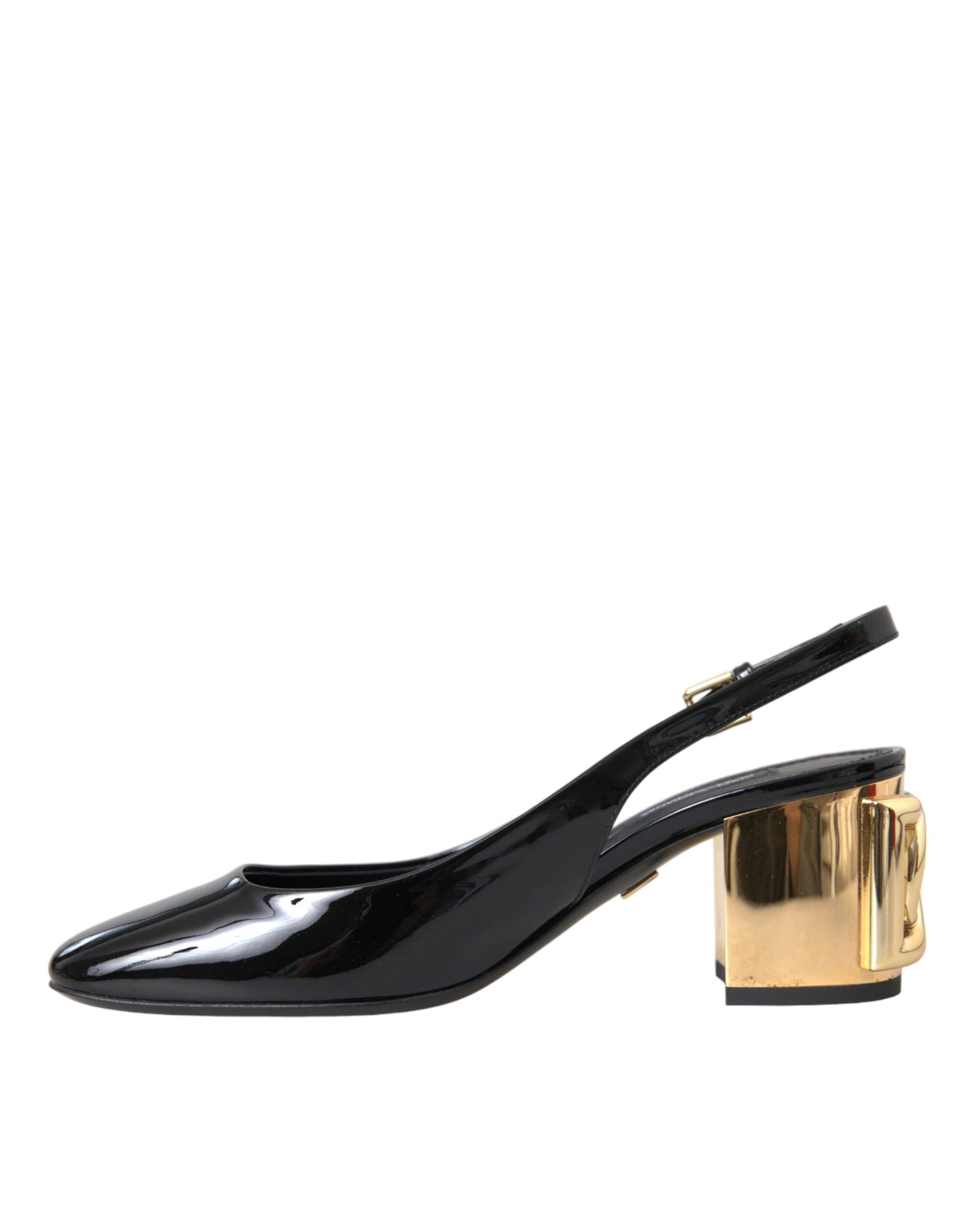 Dolce & Gabbana Black Gold Leather Embellished Slingbacks Shoes - EU36.5/US6