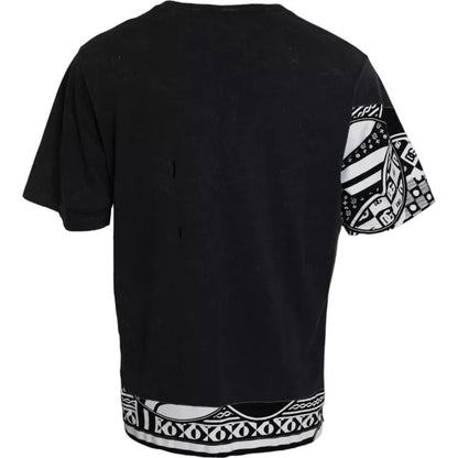 Dolce & Gabbana Black Graphic Printed Cotton Short Sleeves T-shirt - IT52 | XL