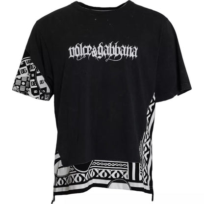 Dolce & Gabbana Black Graphic Printed Cotton Short Sleeves T-shirt - IT52 | XL