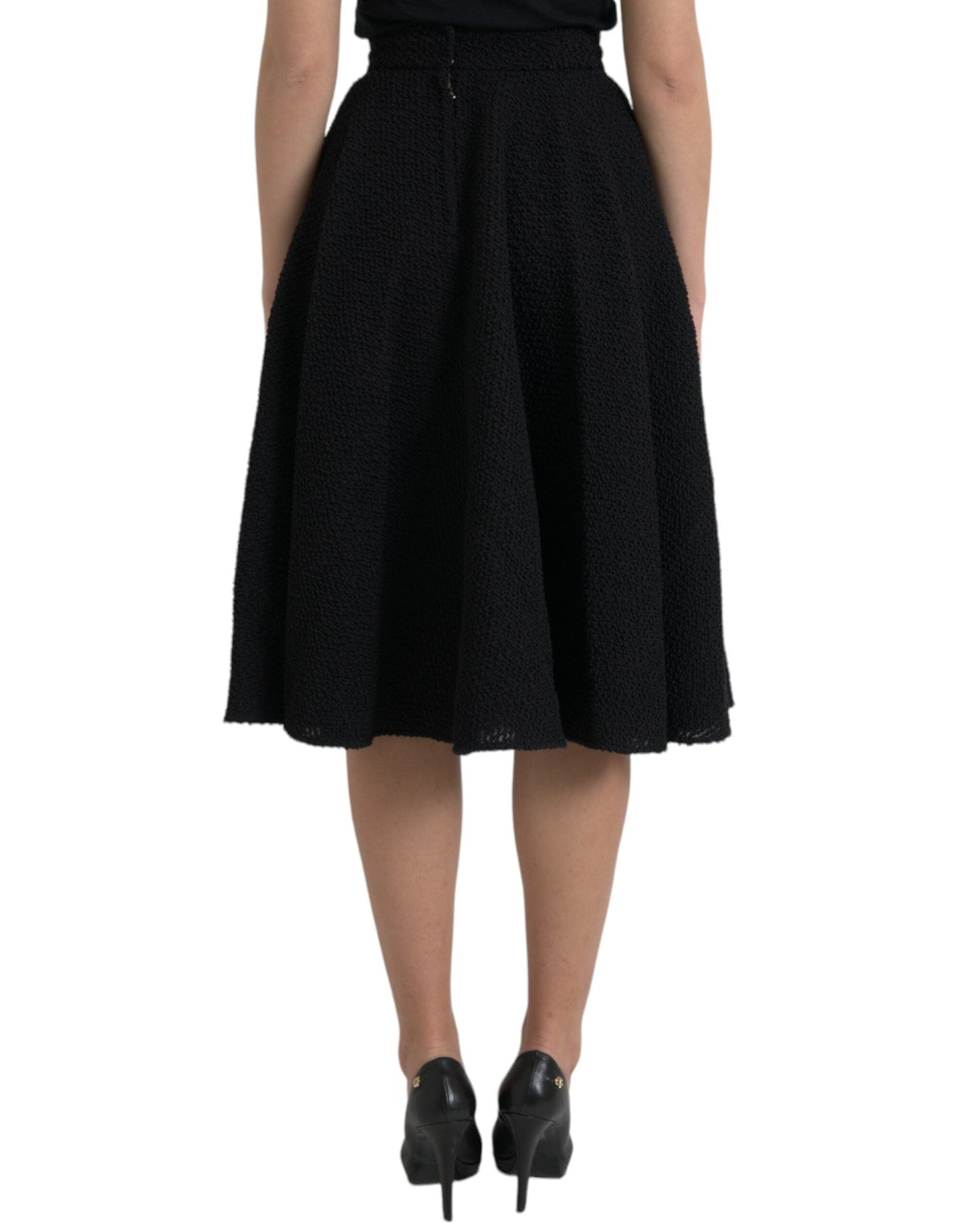 Dolce & Gabbana Black High Waist A-line Knee Length Skirt - IT38 | XS