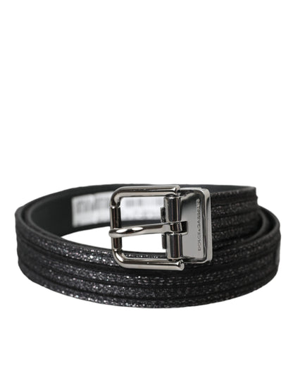 Dolce & Gabbana Black Jacquard Stripes Silver Metal Buckle Belt - 90 cm / 36 Inches