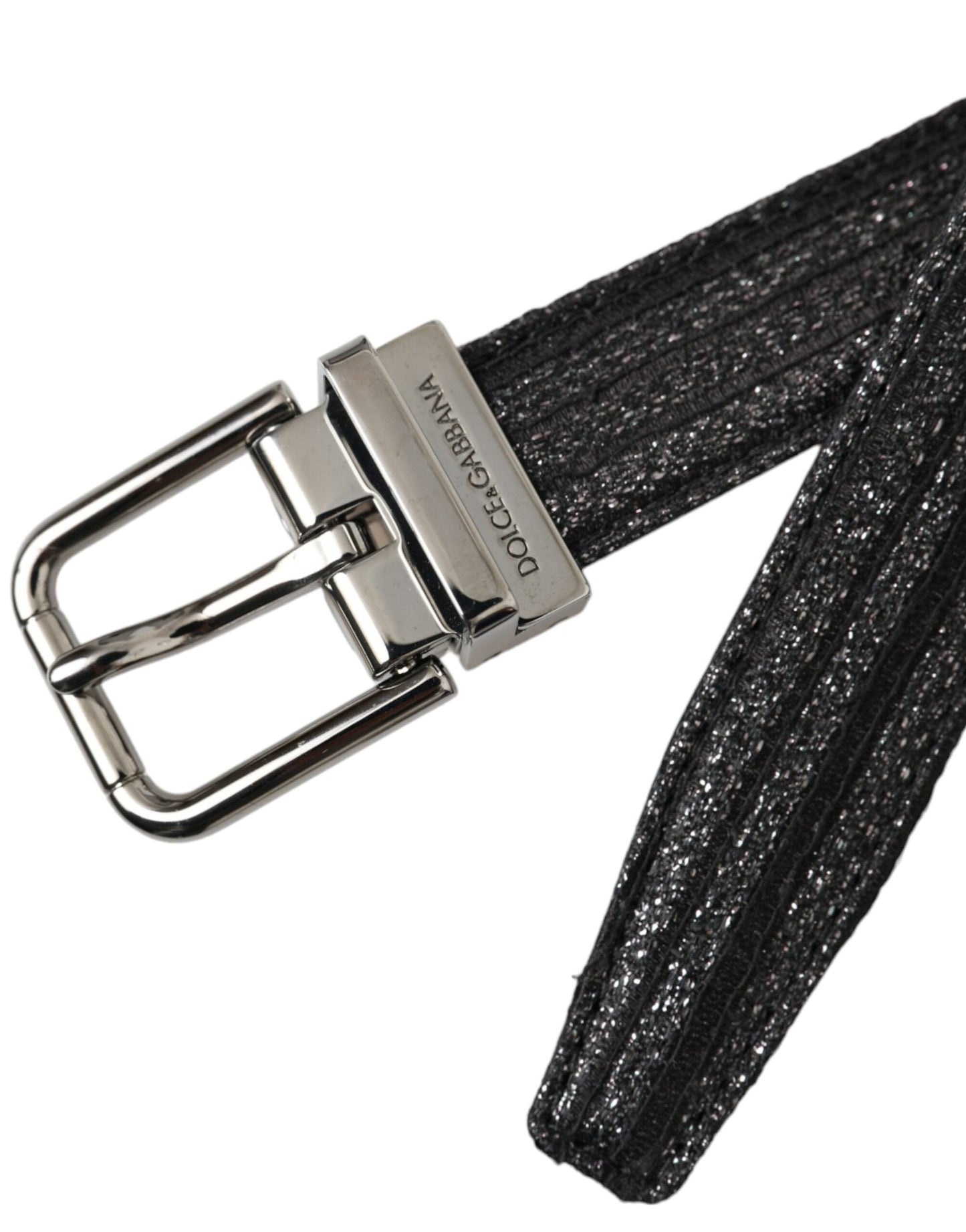 Dolce & Gabbana Black Jacquard Stripes Silver Metal Buckle Belt - 90 cm / 36 Inches