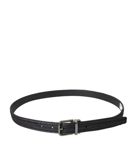 Dolce & Gabbana Black Jacquard Stripes Silver Metal Buckle Belt - 90 cm / 36 Inches