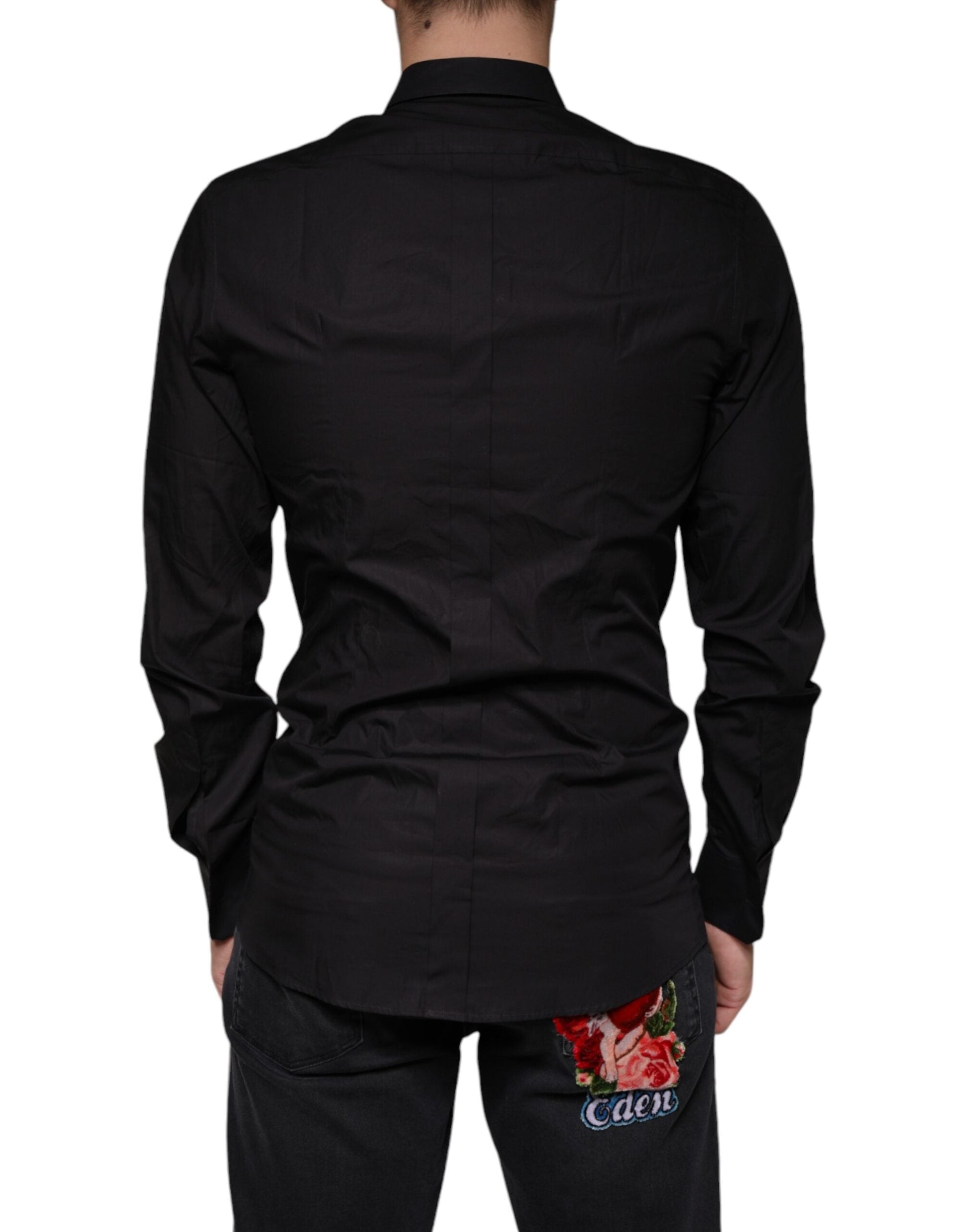 Dolce & Gabbana Black King Crown Embroidered GOLD Dress Shirt - IT39 | S