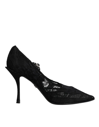 Dolce & Gabbana Black Lace Crystals Mary Jane Pumps Shoes - EU39.5/US9.5