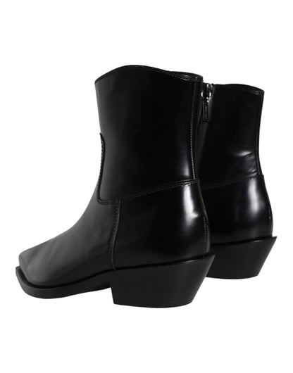 Dolce & Gabbana Black Leather Ankle Boots Booties Shoes - EU37/US6.5