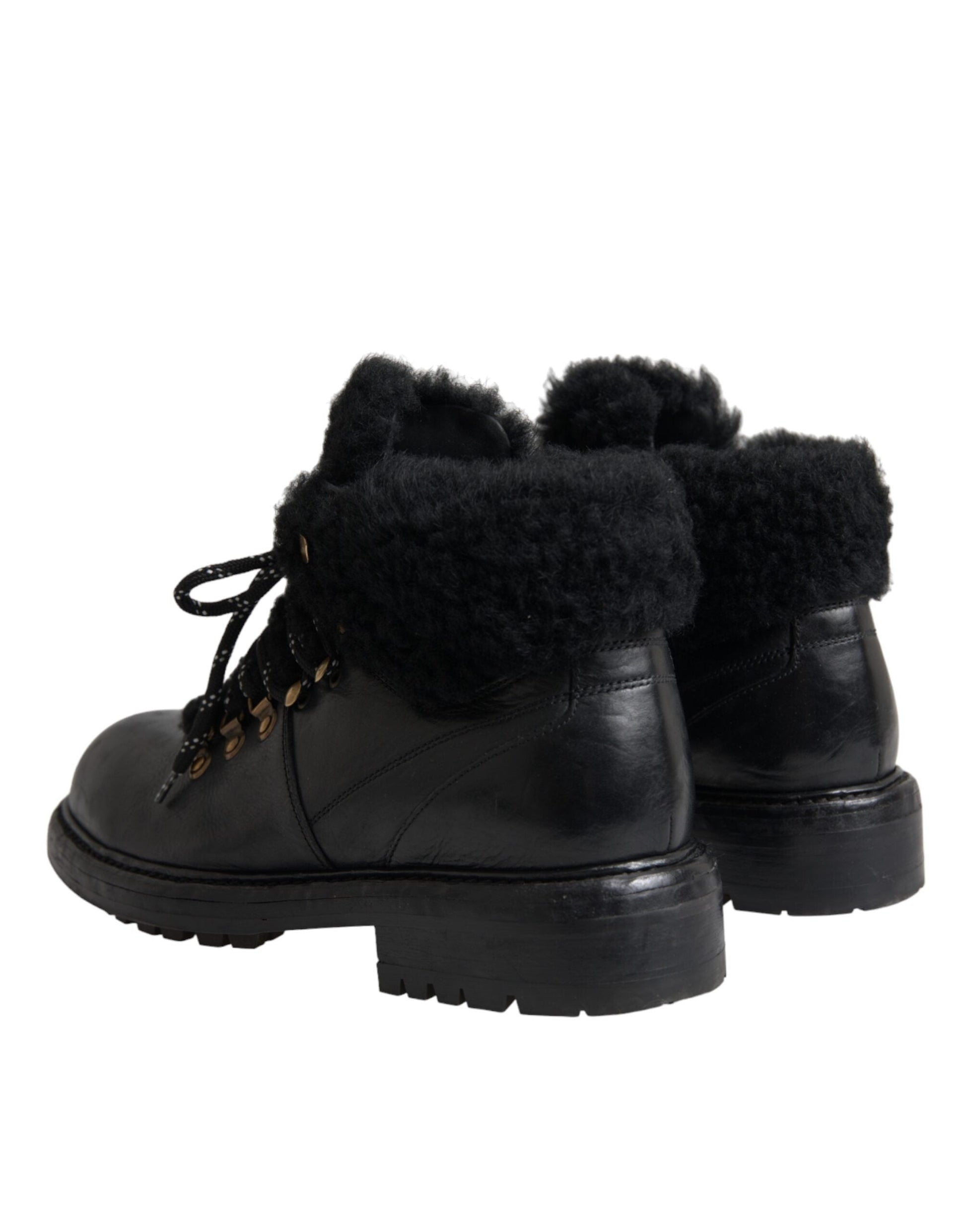 Dolce & Gabbana Black Leather Bernini Shearling Boots Shoes - EU44/US11