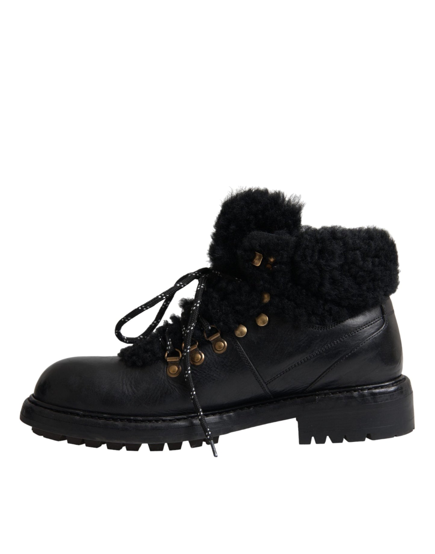 Dolce & Gabbana Black Leather Bernini Shearling Boots Shoes - EU44/US11