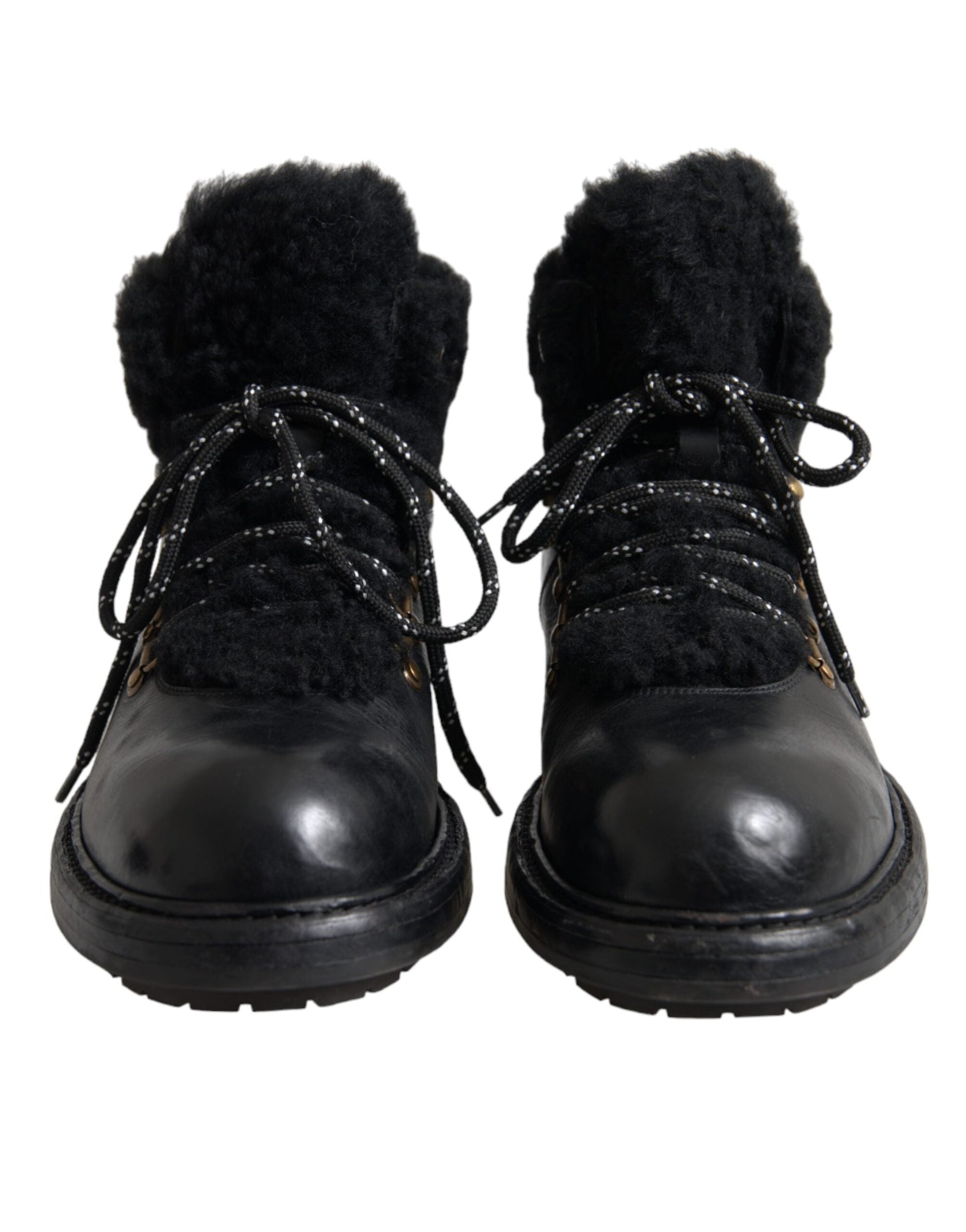 Dolce & Gabbana Black Leather Bernini Shearling Boots Shoes - EU44/US11