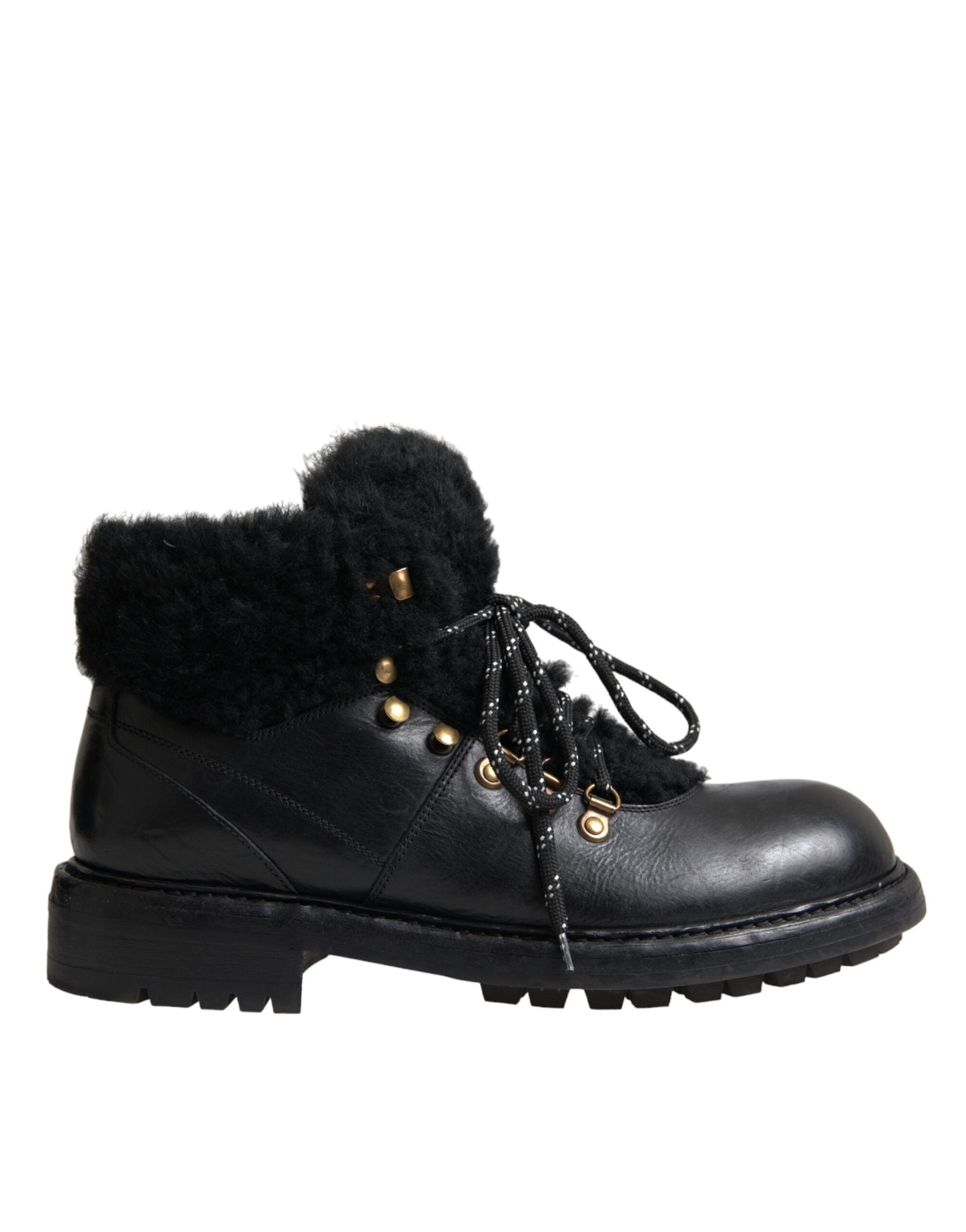 Dolce & Gabbana Black Leather Bernini Shearling Boots Shoes - EU44/US11