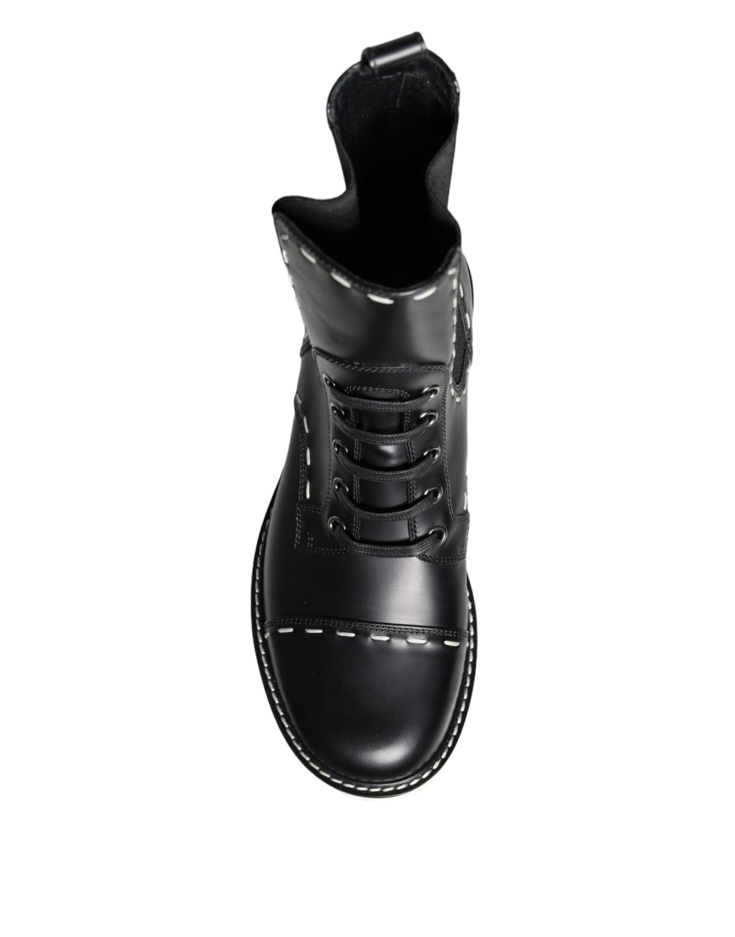 Dolce & Gabbana Black Leather Combat Mid Calf Boots Shoes - EU36/US5.5