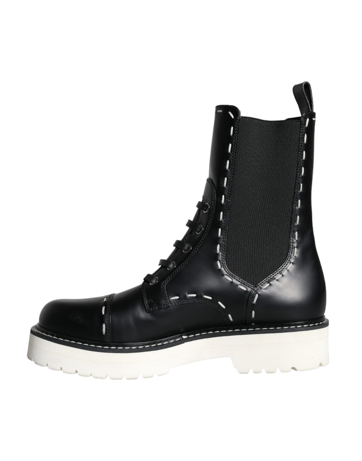 Dolce & Gabbana Black Leather Combat Mid Calf Boots Shoes - EU36/US5.5