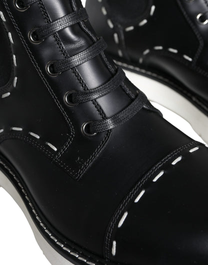 Dolce & Gabbana Black Leather Combat Mid Calf Boots Shoes - EU36/US5.5