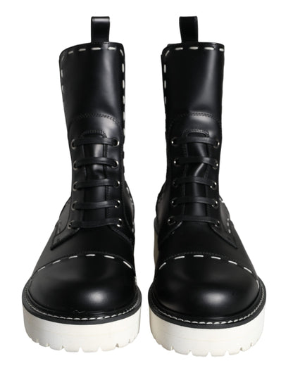 Dolce & Gabbana Black Leather Combat Mid Calf Boots Shoes - EU36/US5.5