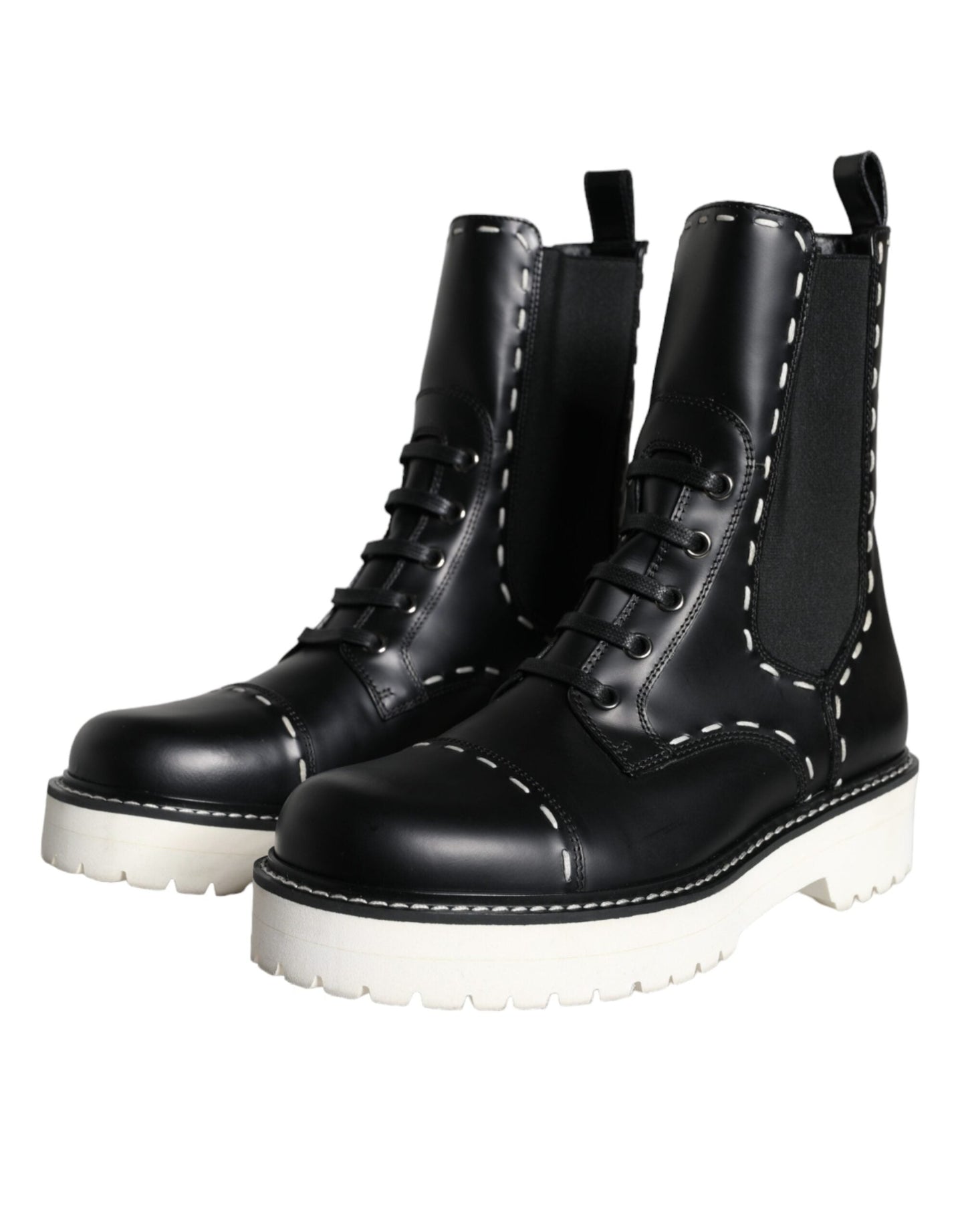 Dolce & Gabbana Black Leather Combat Mid Calf Boots Shoes - EU36/US5.5