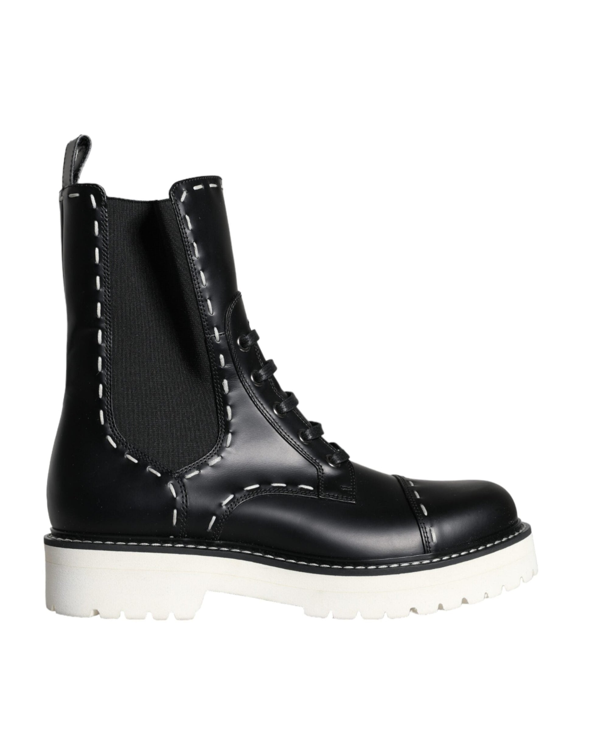 Dolce & Gabbana Black Leather Combat Mid Calf Boots Shoes - EU36/US5.5