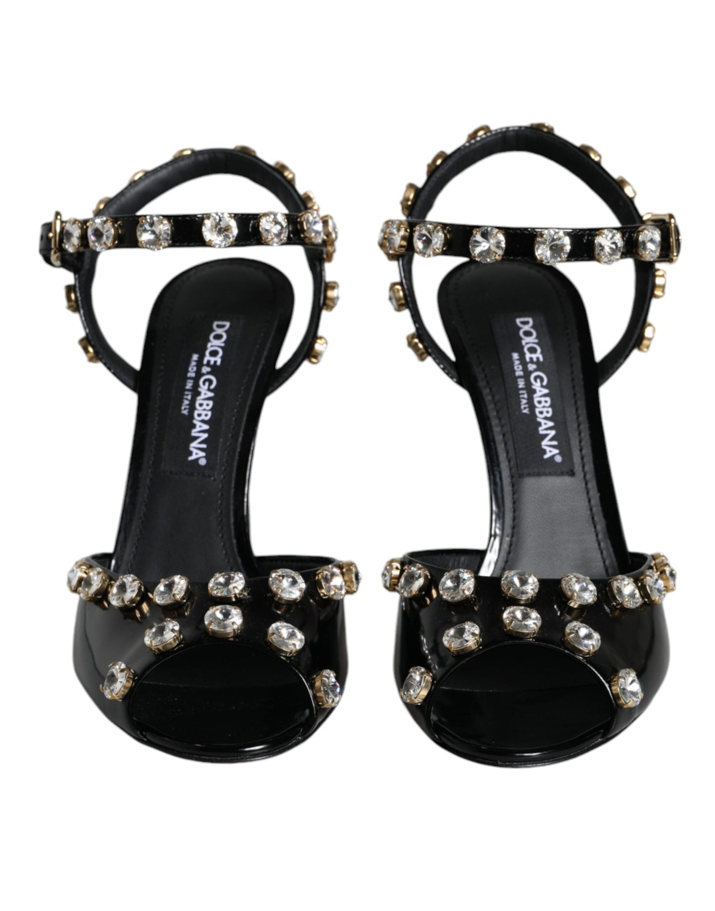 Dolce & Gabbana Black Leather Crystal Ankle Strap Sandals Shoes - EU39/US9