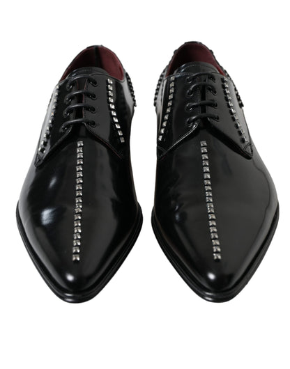 Dolce & Gabbana Black Leather Crystal Dress Formal Shoes