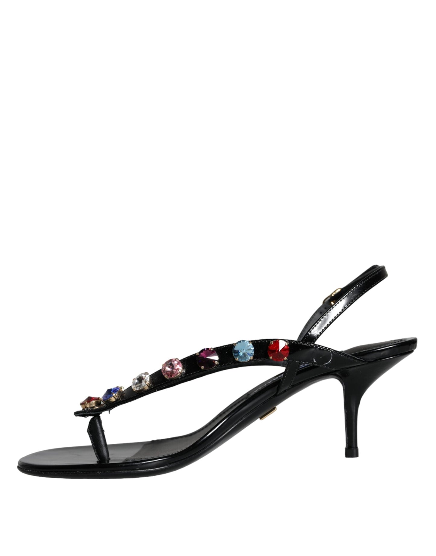 Dolce & Gabbana Black Leather Crystal Slingback Sandals Shoes - EU39/US8.5