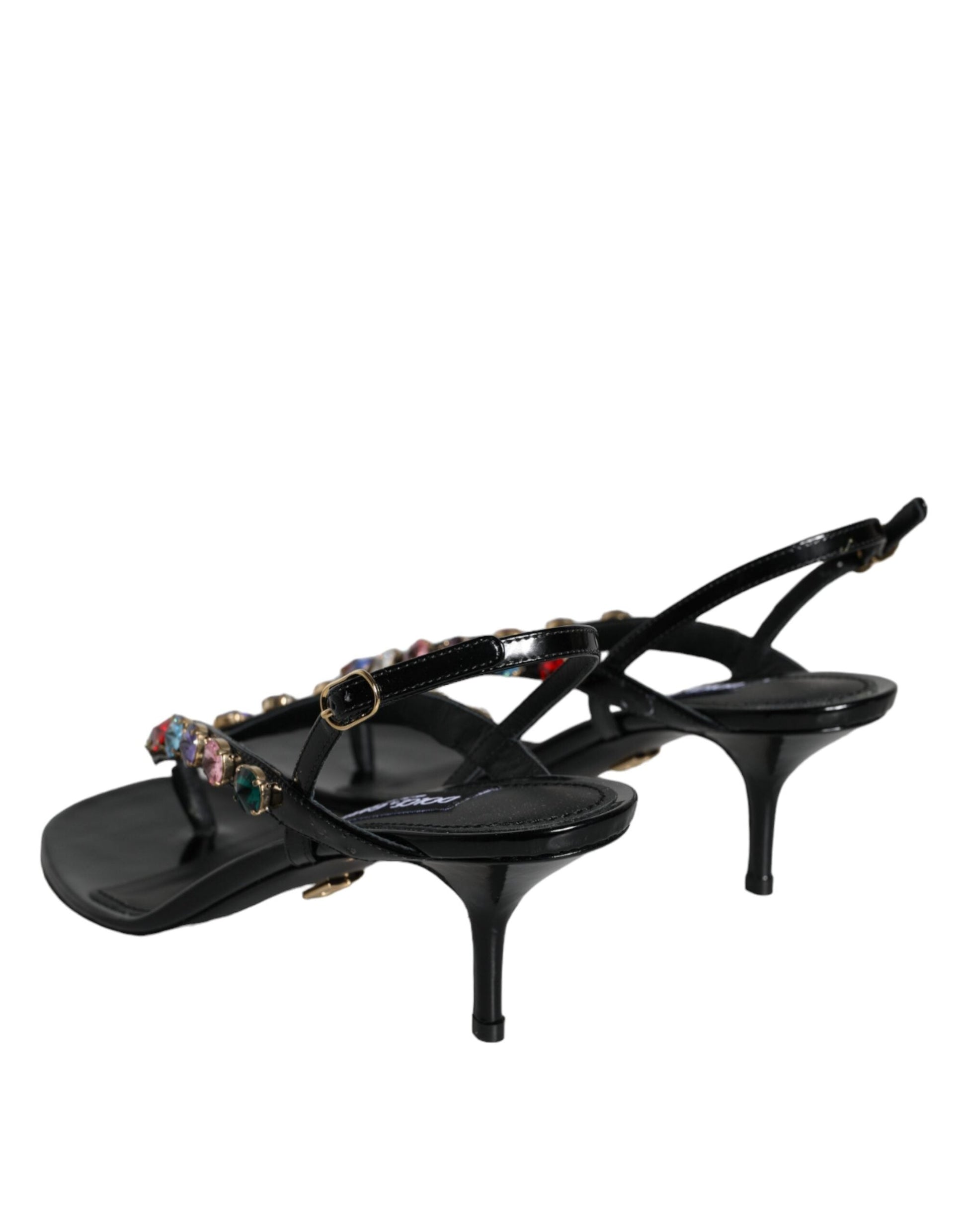 Dolce & Gabbana Black Leather Crystal Slingback Sandals Shoes - EU39/US8.5