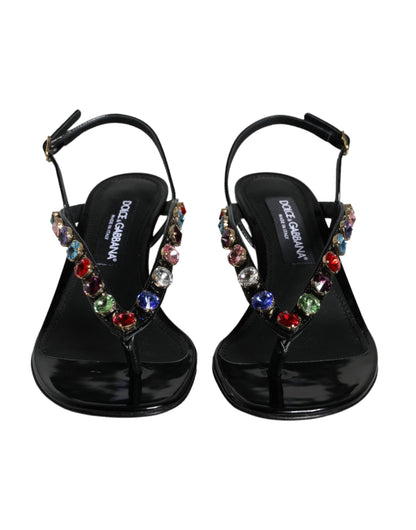 Dolce & Gabbana Black Leather Crystal Slingback Sandals Shoes - EU39/US8.5