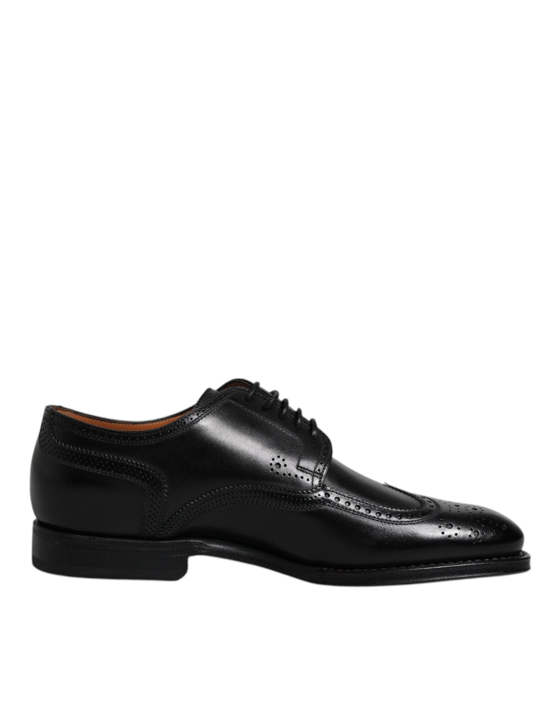 Dolce & Gabbana Black Leather Derby Wingtip Formal Shoes - EU39.5/US6.5