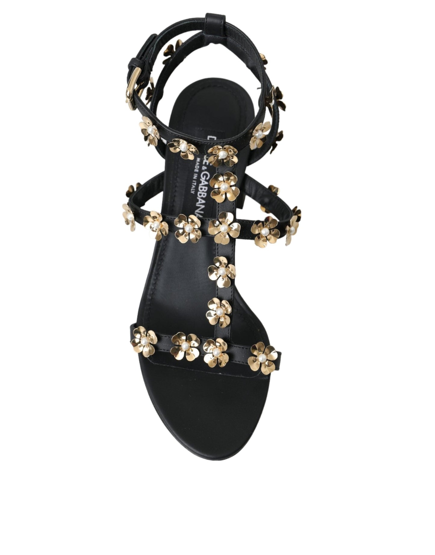 Dolce & Gabbana Black Leather Embellished Heel Sandal Shoes - EU39/US8.5