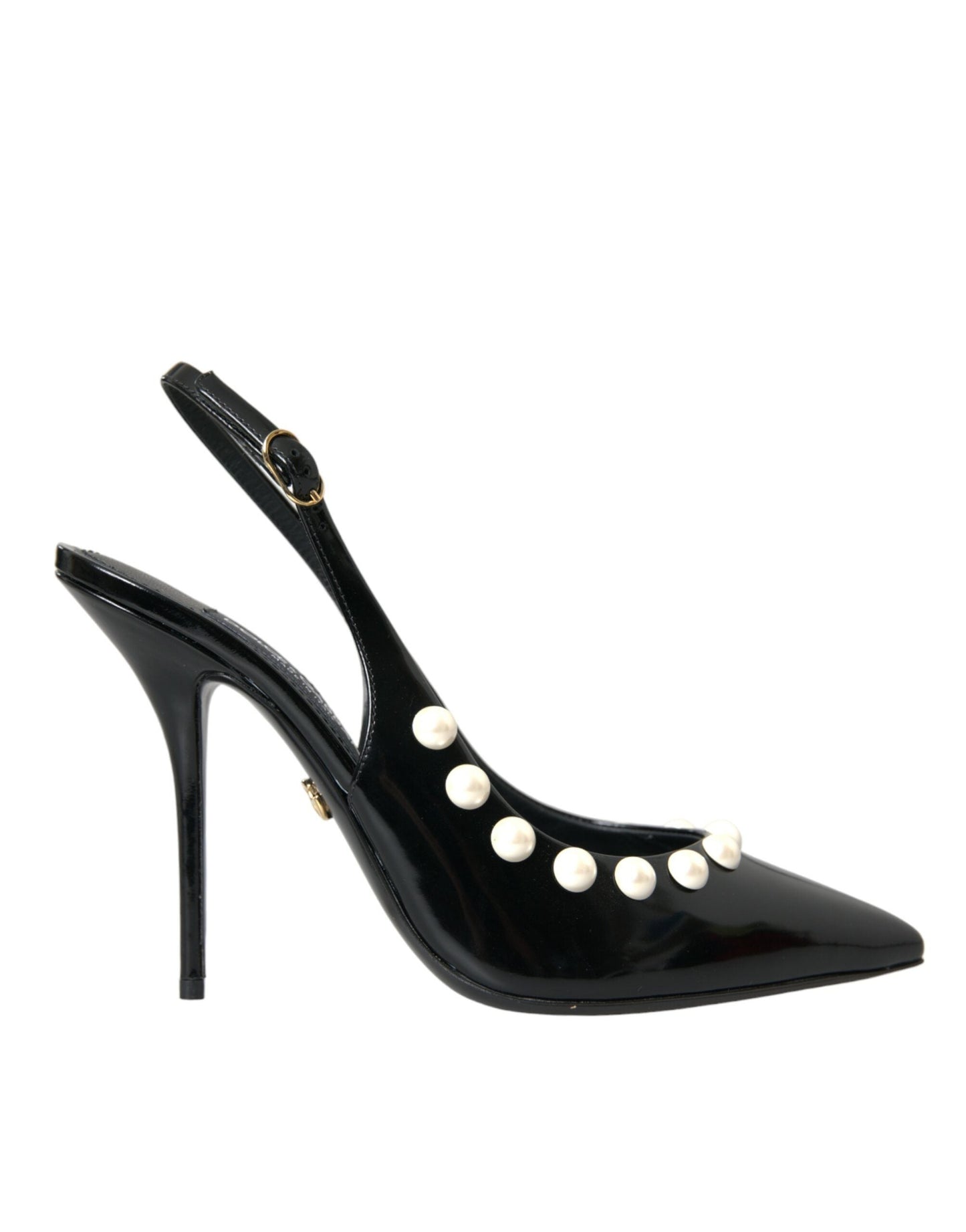 Dolce & Gabbana Black Leather Faux Pearl Heel Slingback Shoes - EU40/US9.5