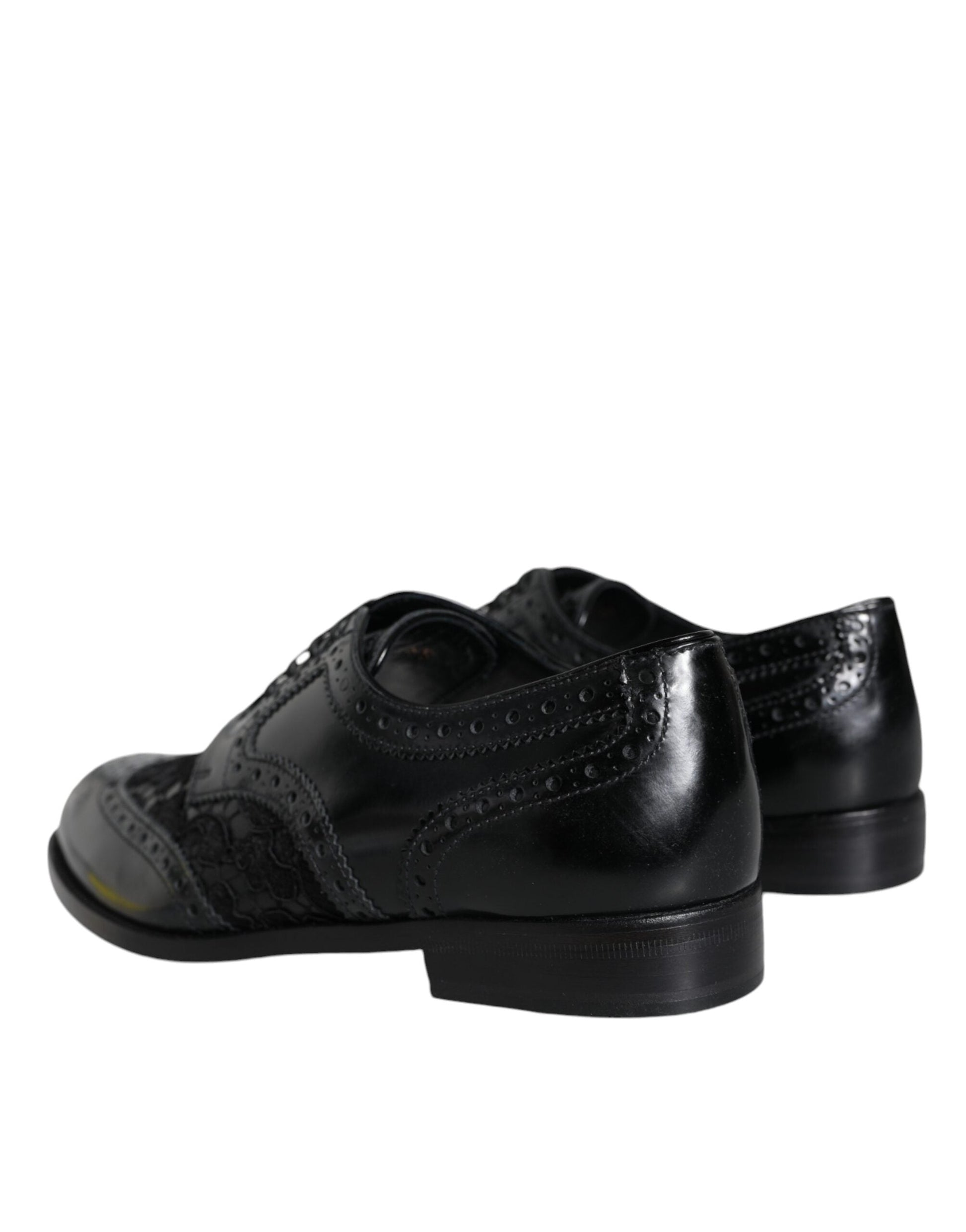 Dolce & Gabbana Black Leather Floral Lace Dress Formal Shoes - EU36/US5.5