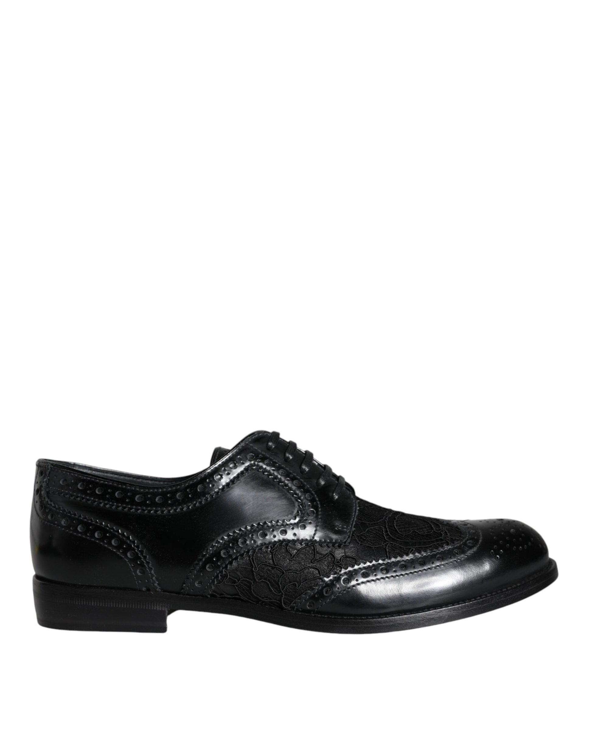 Dolce & Gabbana Black Leather Floral Lace Dress Formal Shoes - EU36/US5.5