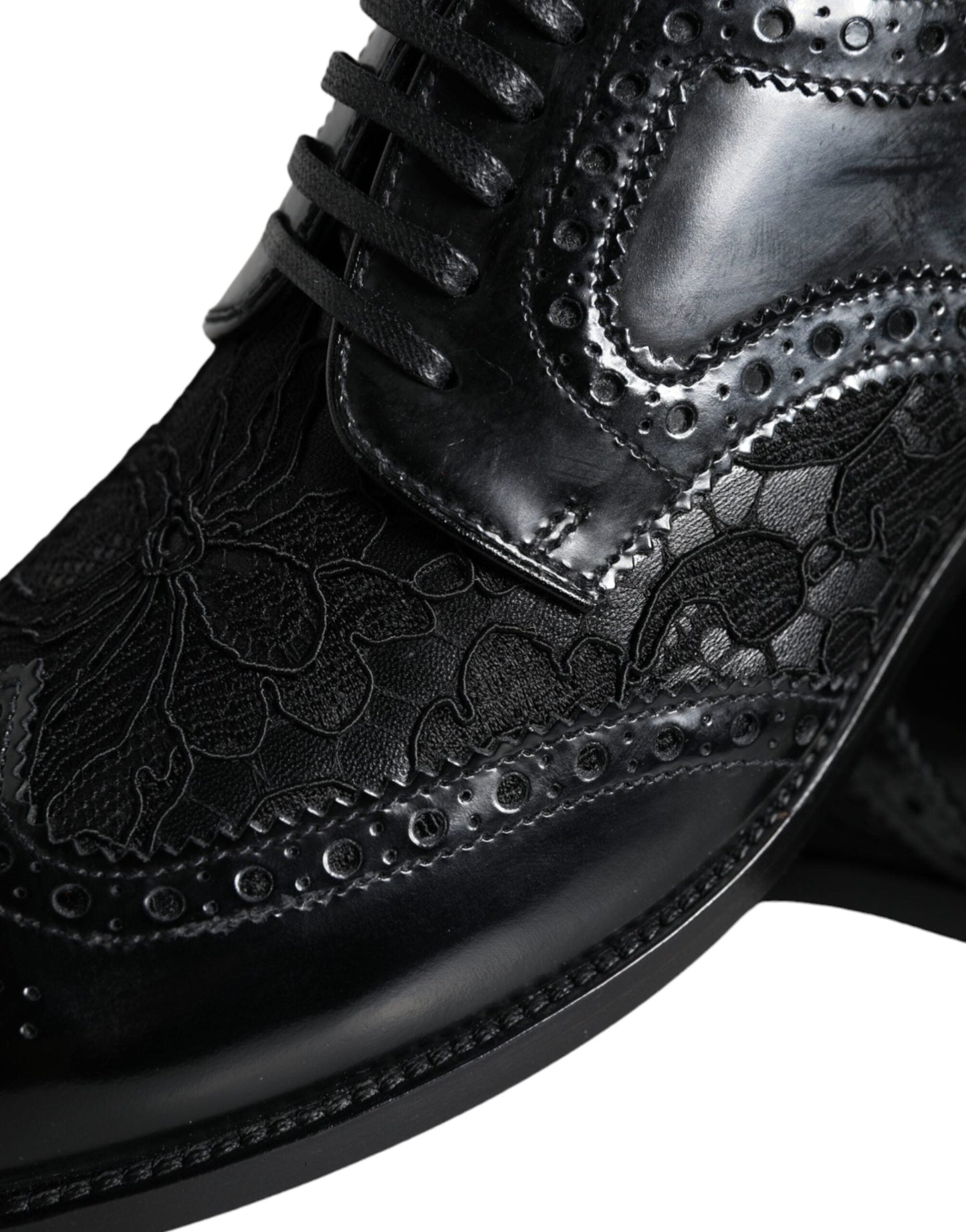 Dolce & Gabbana Black Leather Floral Lace Dress Formal Shoes - EU36/US5.5