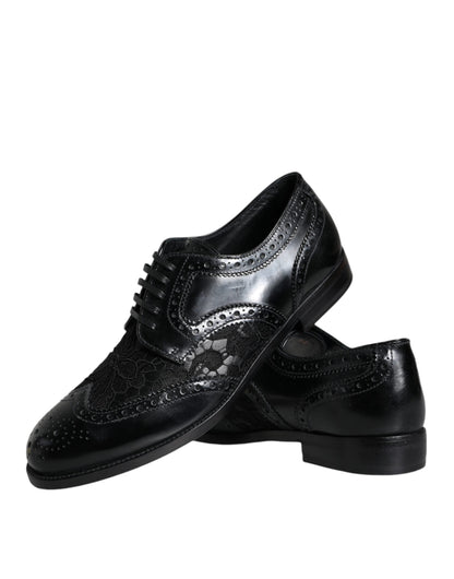 Dolce & Gabbana Black Leather Floral Lace Dress Formal Shoes - EU36/US5.5