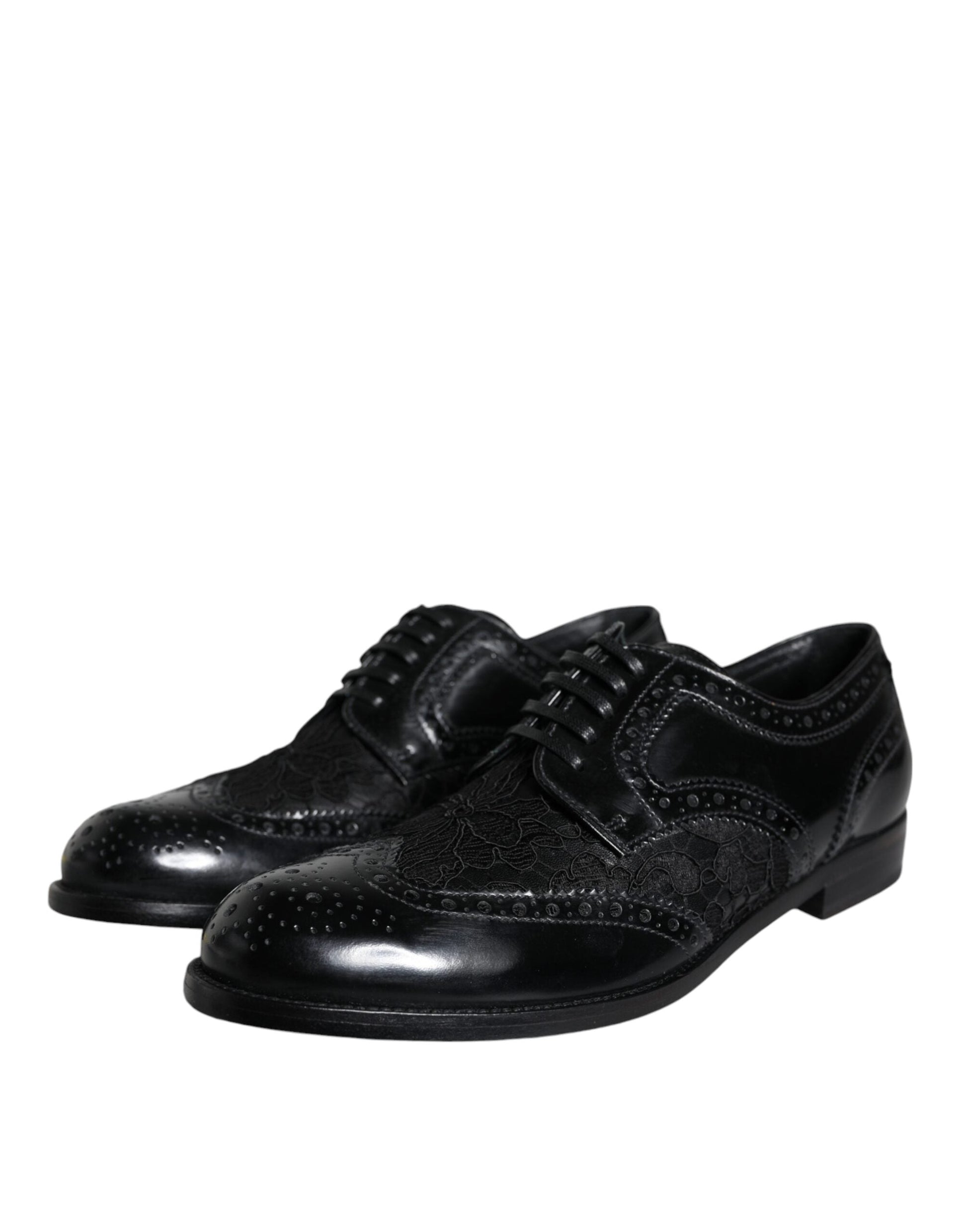 Dolce & Gabbana Black Leather Floral Lace Dress Formal Shoes - EU36/US5.5