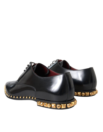 Dolce & Gabbana Black Leather Gold Studded Derby Dress Shoes - EU43/US10