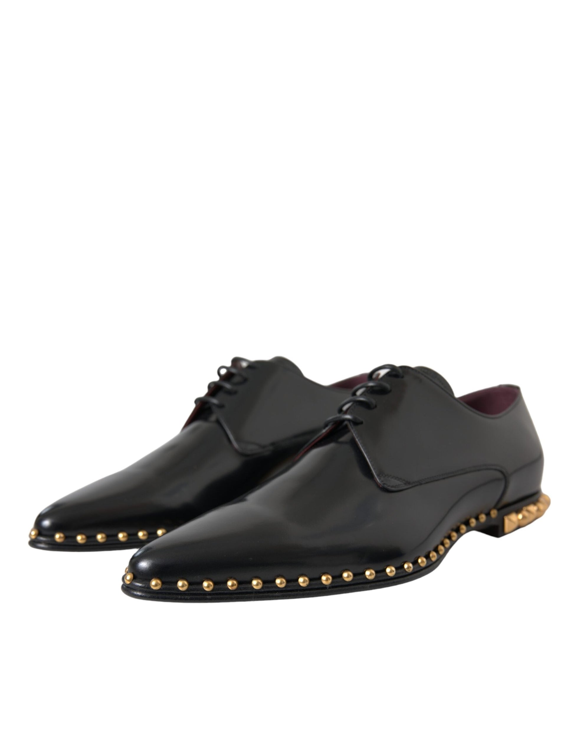 Dolce & Gabbana Black Leather Gold Studded Derby Dress Shoes - EU43/US10