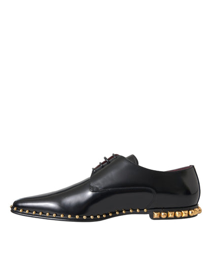 Dolce & Gabbana Black Leather Gold Studded Derby Dress Shoes - EU43/US10