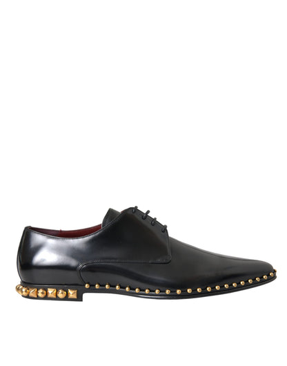 Dolce & Gabbana Black Leather Gold Studded Derby Dress Shoes - EU43/US10