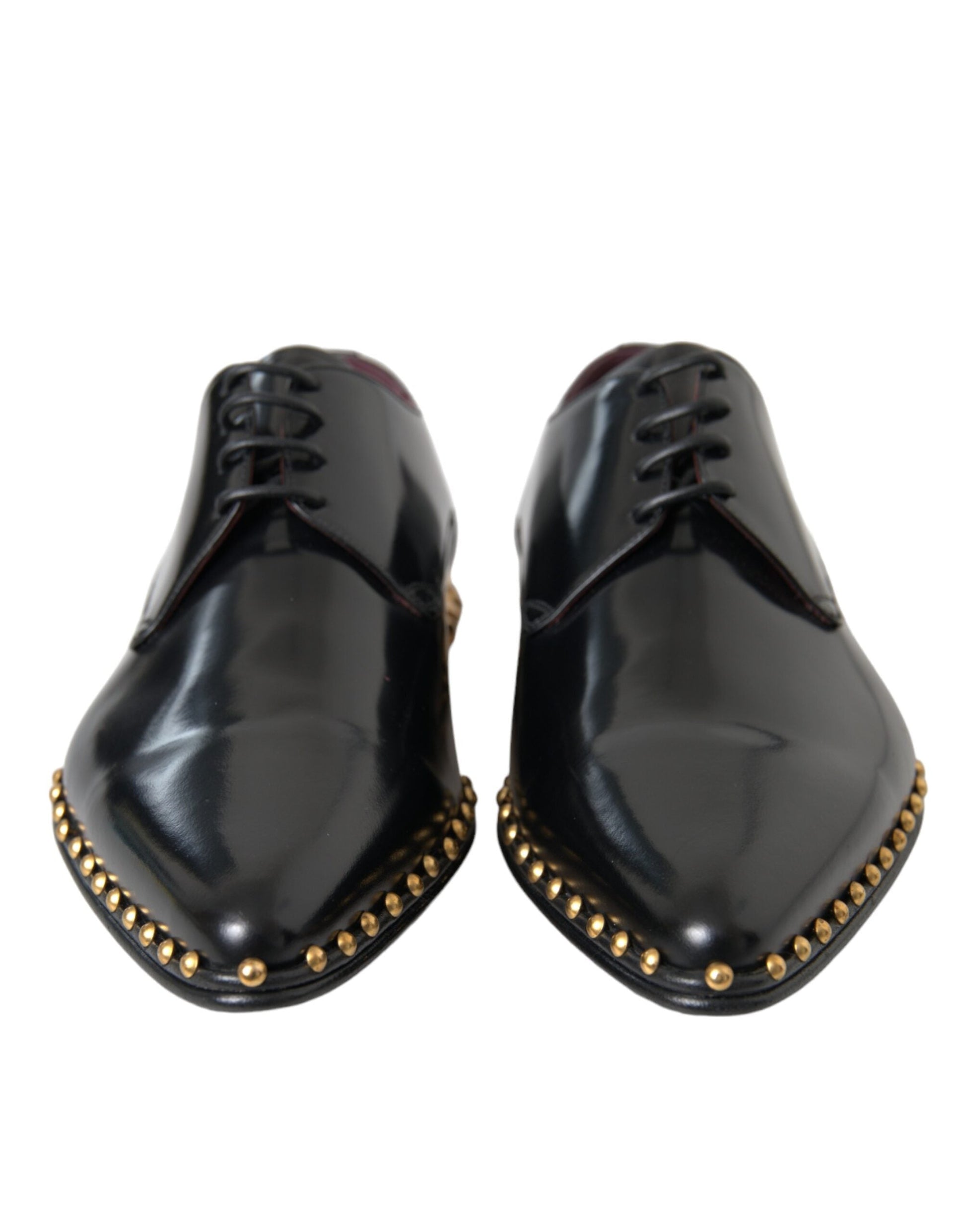 Dolce & Gabbana Black Leather Gold Studded Derby Dress Shoes - EU43/US10