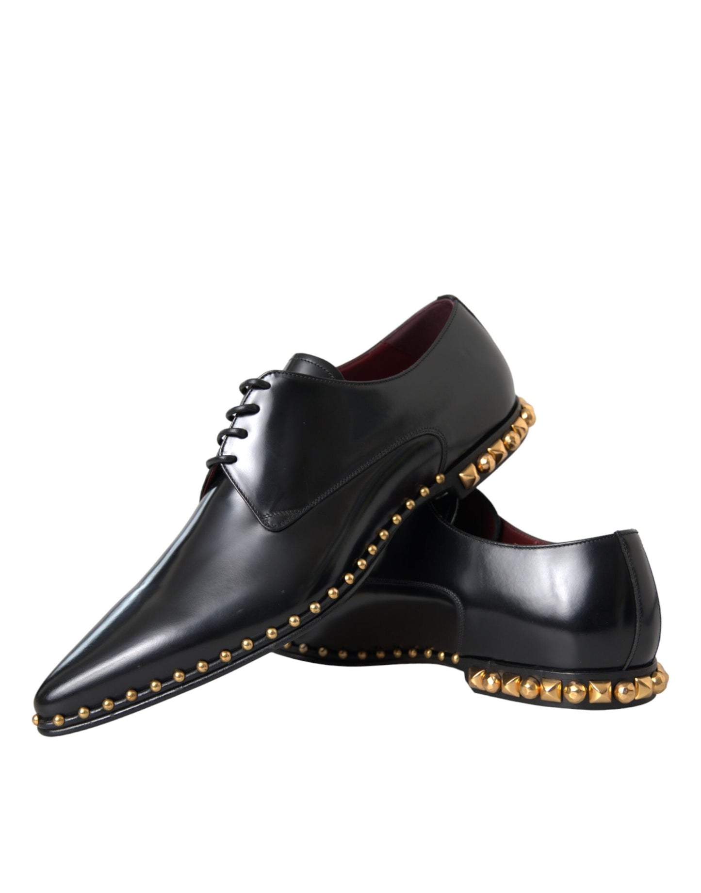 Dolce & Gabbana Black Leather Gold Studded Derby Dress Shoes - EU43/US10