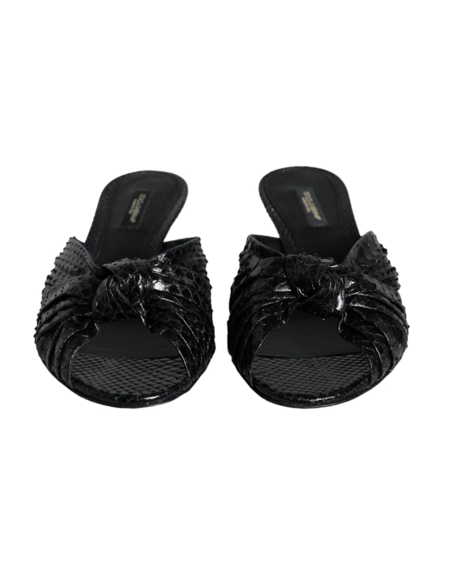 Dolce & Gabbana Black Leather Heels Slides Sandals Shoes - EU37/US6.5