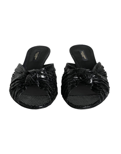 Dolce & Gabbana Black Leather Heels Slides Sandals Shoes - EU37/US6.5