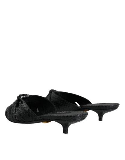 Dolce & Gabbana Black Leather Heels Slides Sandals Shoes - EU37/US6.5