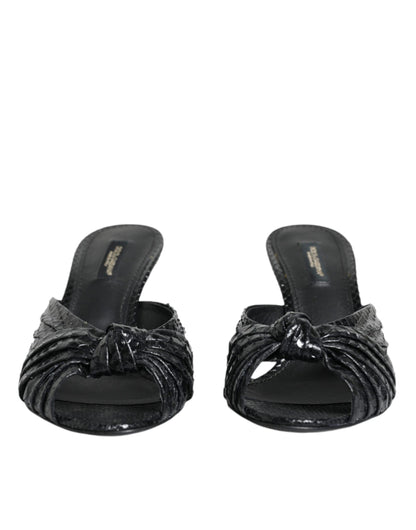 Dolce & Gabbana Black Leather Heels Slides Sandals Shoes - EU37/US7