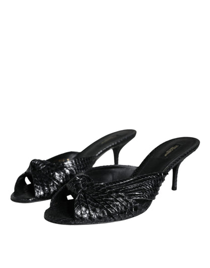 Dolce & Gabbana Black Leather Heels Slides Sandals Shoes - EU38.5/US8.5