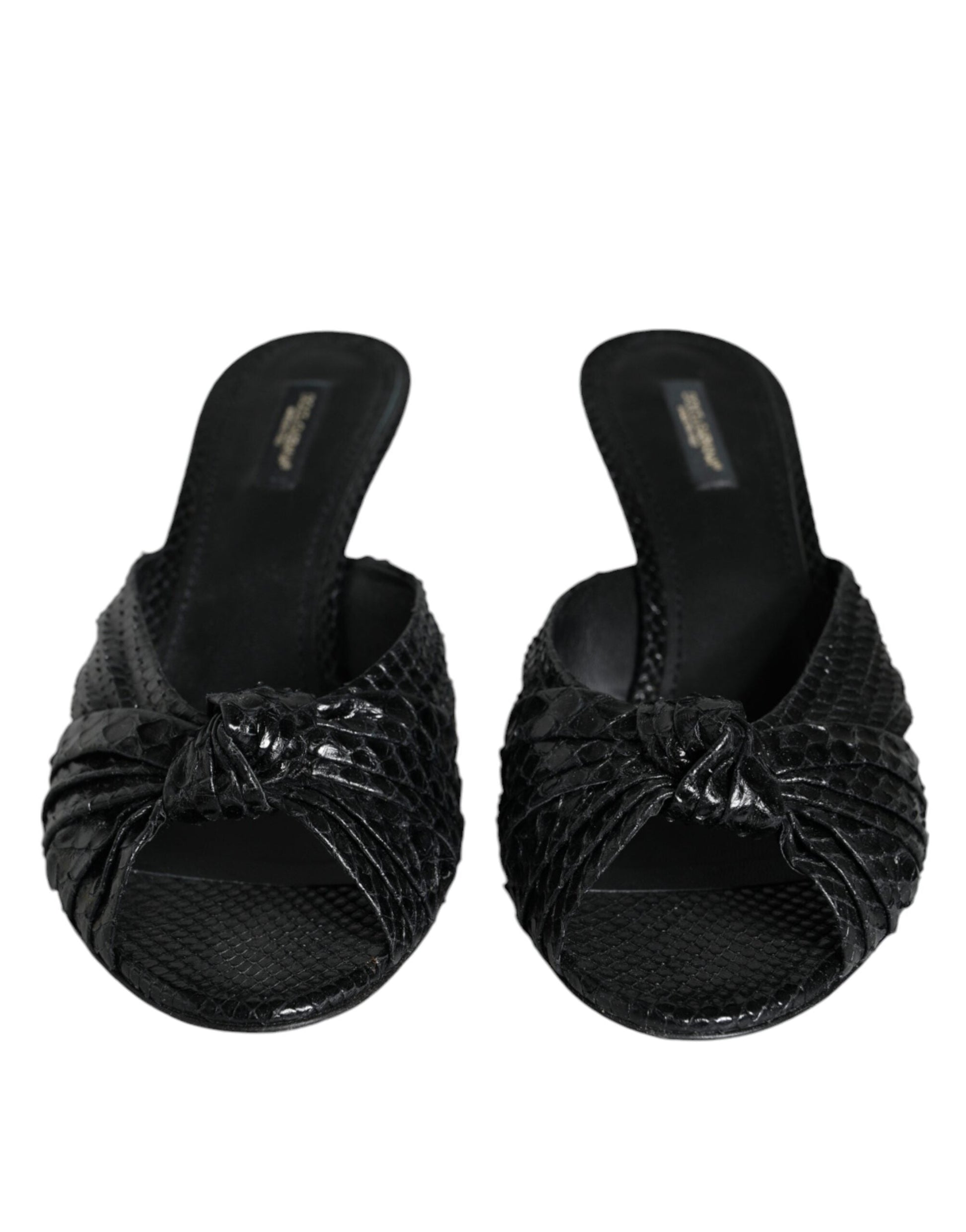 Dolce & Gabbana Black Leather Heels Slides Sandals Shoes - EU38.5/US8.5