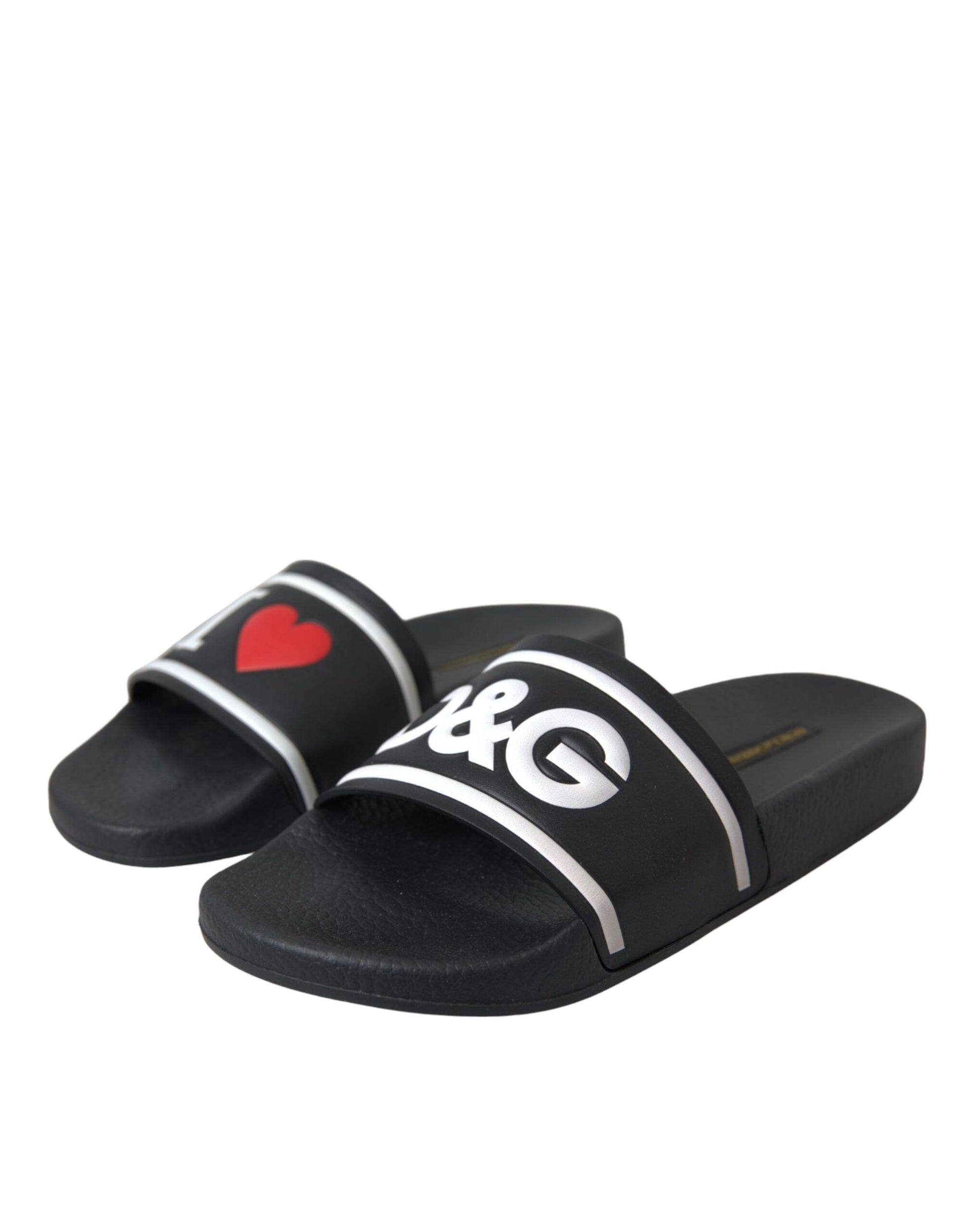 Dolce & Gabbana Black Leather I Love D&G Sandals Slides Shoes - EU36/US5.5