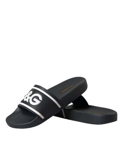 Dolce & Gabbana Black Leather I Love D&G Sandals Slides Shoes - EU36/US5.5