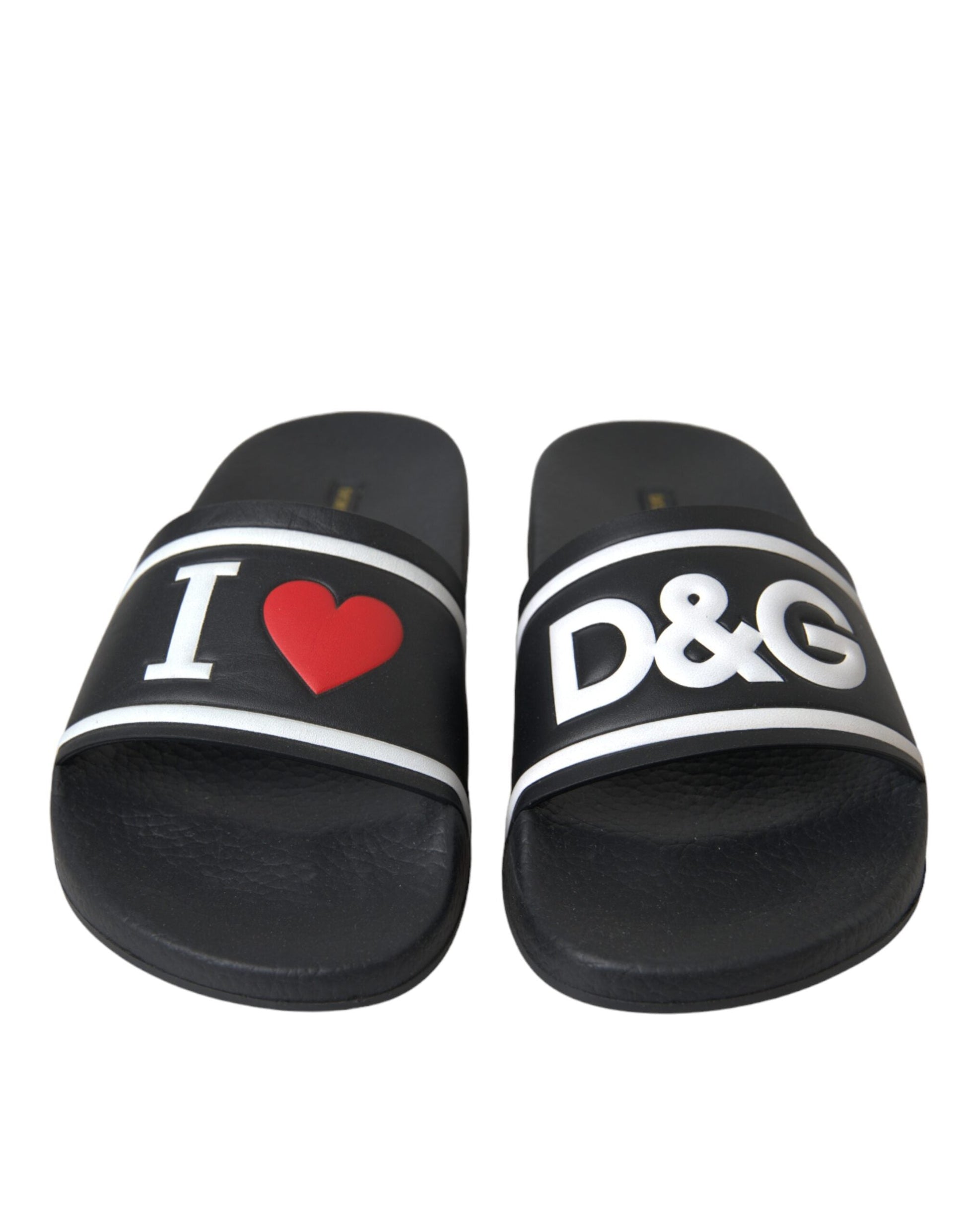 Dolce & Gabbana Black Leather I Love D&G Sandals Slides Shoes - EU36/US5.5